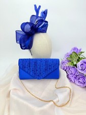 Royal Blue Fascinator & Evening Clutch bag Set Women Headband Clip Hat Wedding