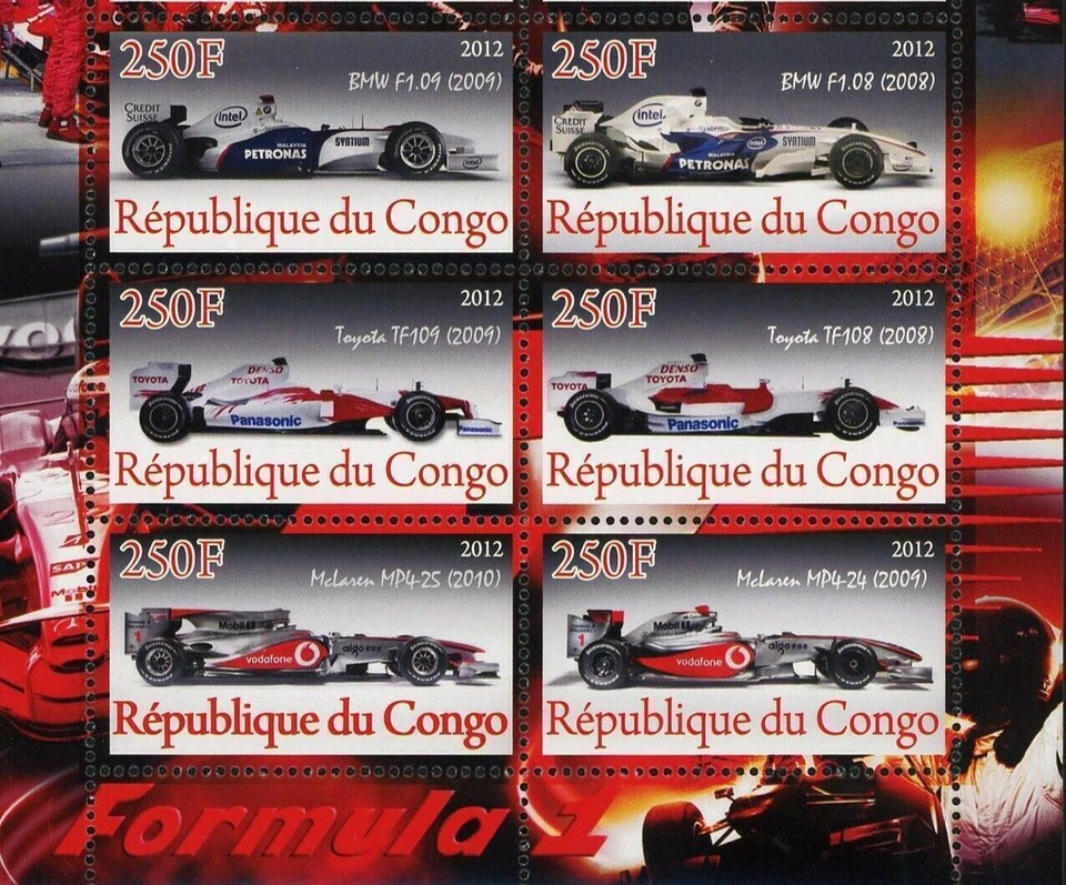 Formula 1 F1 Stamp Ferrari F60 BMW F1-08 Toyota TF 109 S/S MNH Foto 3 de 4