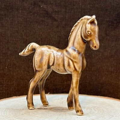 Vintage Brown Miniature Porcelain Horse Art Pottery 1970's Possibly Chinese? MCM