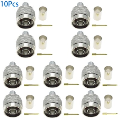 10-Pack BNC Male Crimp Connectors - For RG6, 5D-FB, LMR300 Coaxial Cable (50 Ohm)