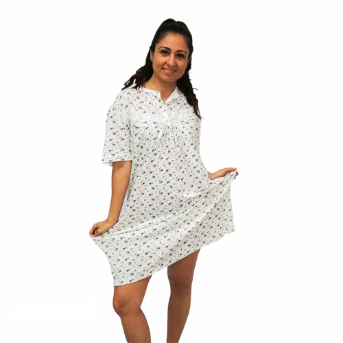 Women's Dark Small Floral Summer Short Sleeve Nightie Cotton Blend (006) - Picture 1 of 5