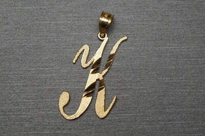 10K Massiv Gelbgold 1'' Alphabet Diamantschliff Initiale Schrift Charm Anhänger.