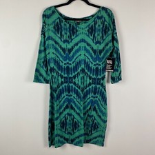 Express T Shirt Sheath Mini Dress Size M Green Blue 3/4 Sleeves