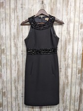 Michael Kors Sheath Dress Size 0 Black Sleeveless Beaded Neckline Holiday Party