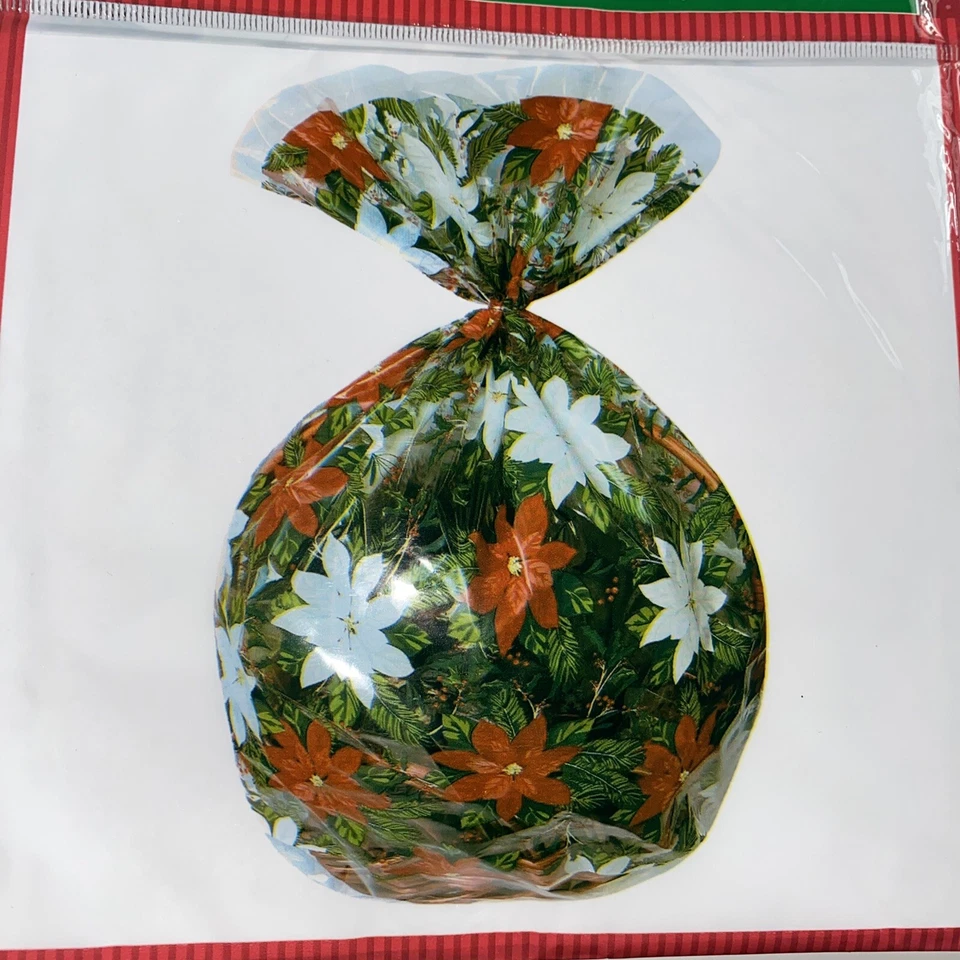 Large Basket Bags Christmas Cellophane Wrap Plastic Bag Baskets gifts 22x25x4 - Image 2 of 3