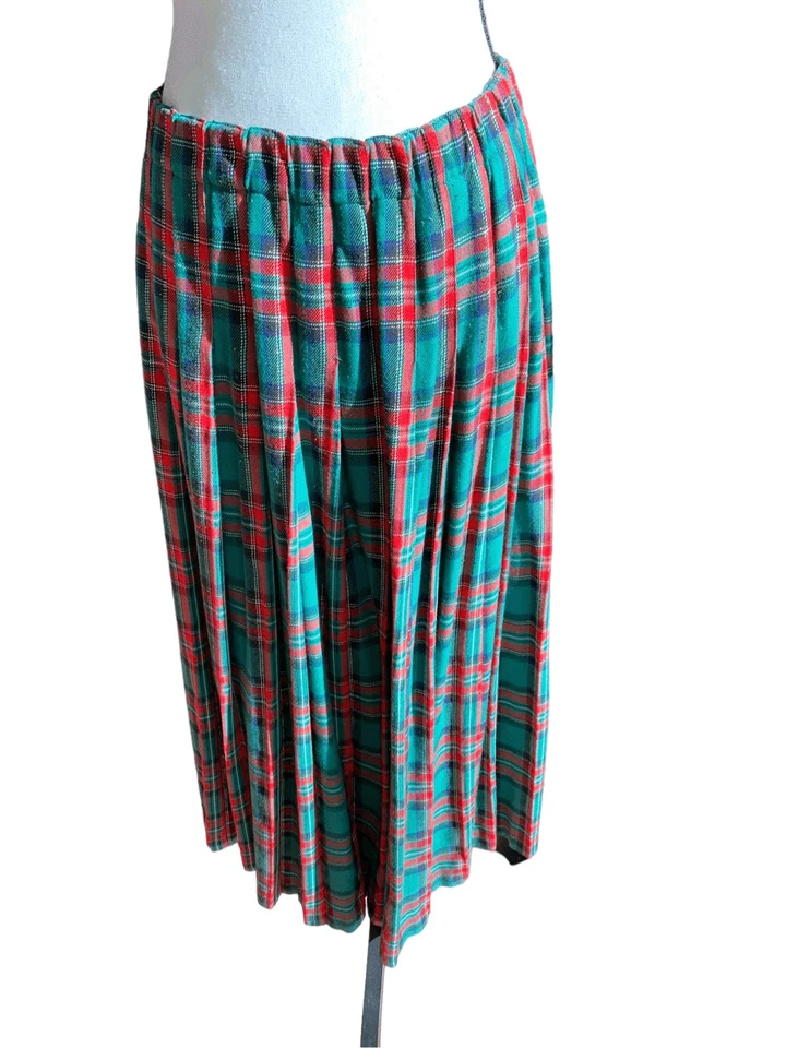 Saia Marisa Christina Vintage Tartan Plissada Comprimento Total Verde Vermelho, Tamanho G, Excelente Estado Usado - Imagem 3 de 4