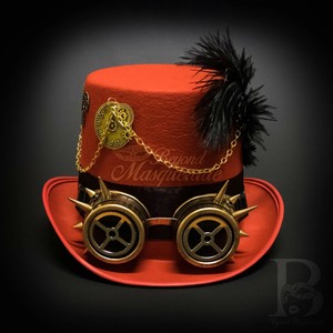 red steampunk hat