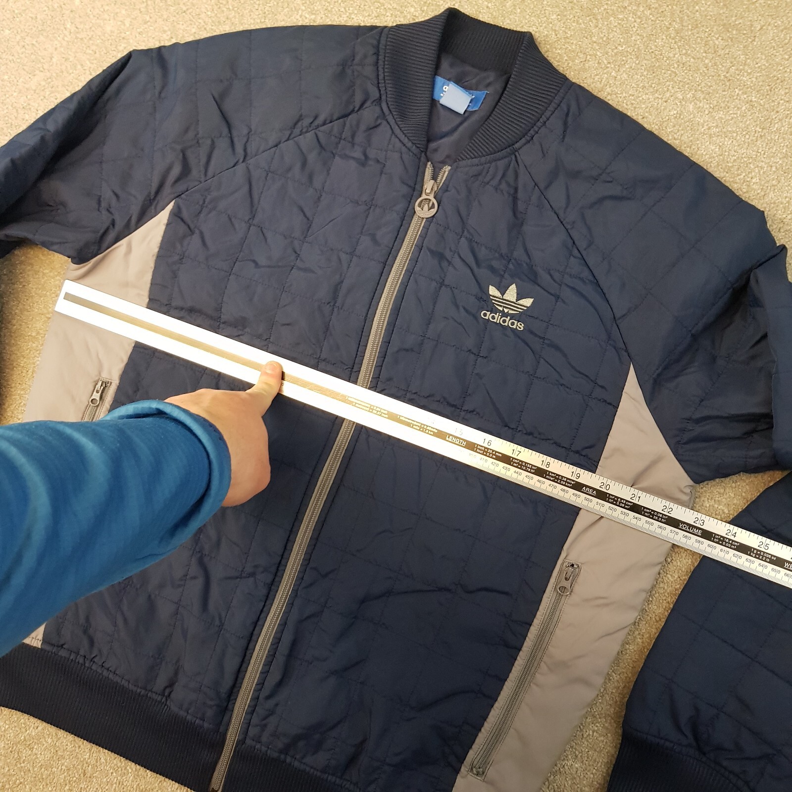 ALTRA Adidas Giacca Uomo Blu Medio Trapuntato Imbottito Bomber Cappotto Originale SST Cerniera