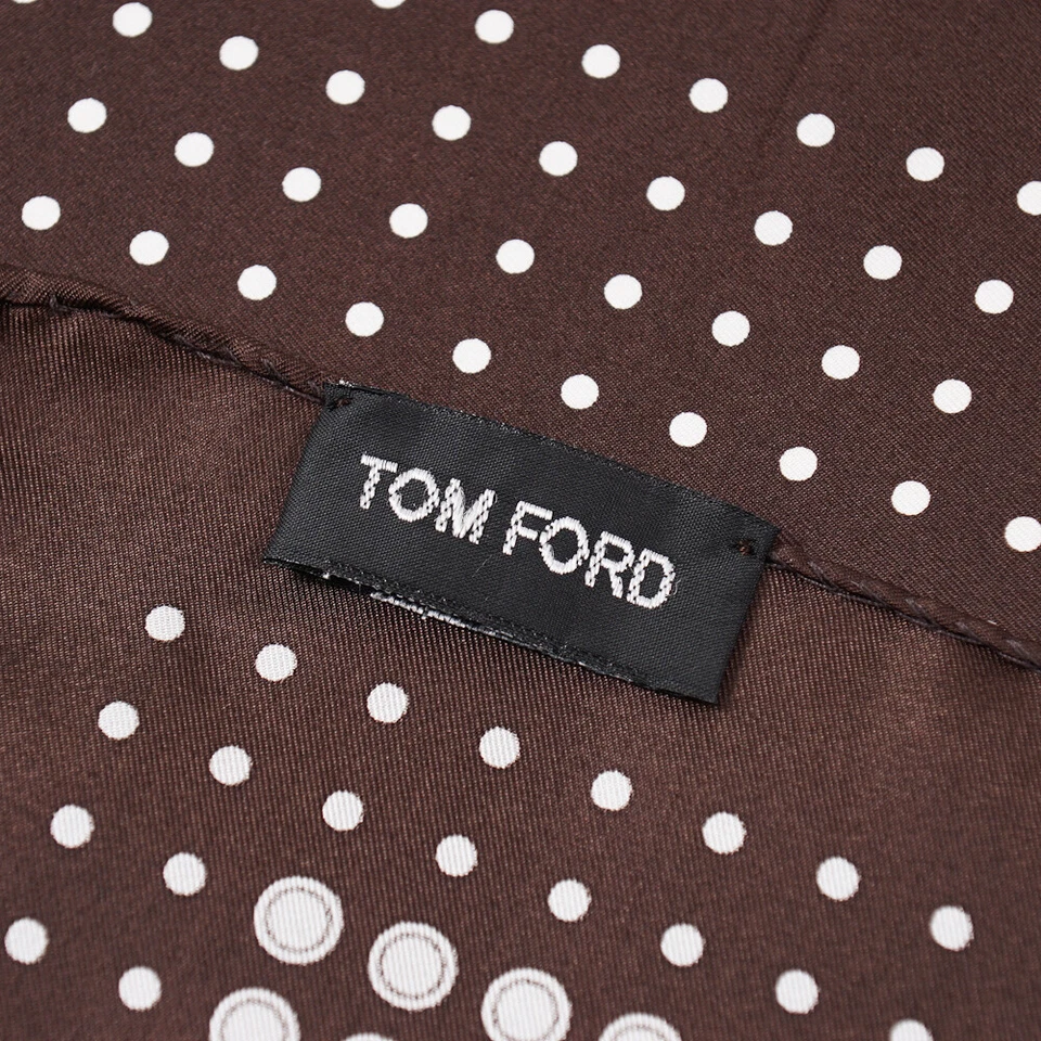 Nuevo $180 TOM FORD Pañuelo de Bolsillo de Seda Estampado de Punto Marrón y Blanco Chocolate Foto 3 de 4