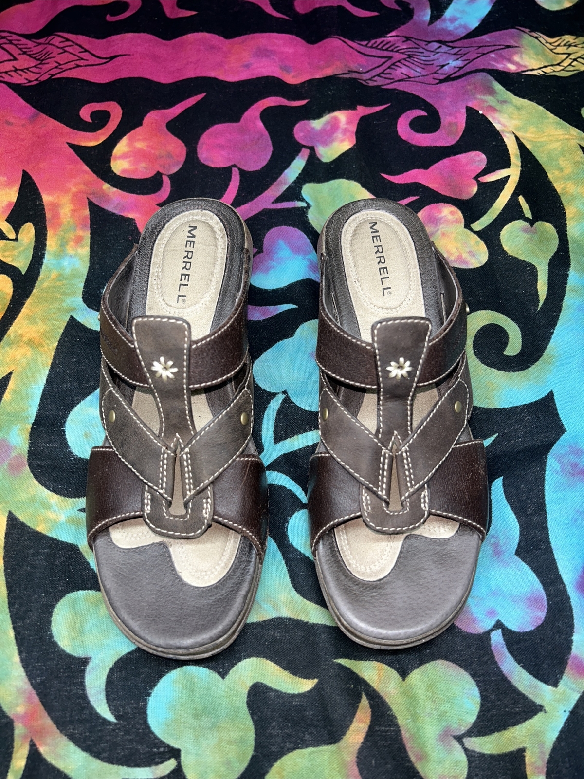 Sandali Merrell Luxe Slide caffè in pelle cinturino sportivo donna taglia 7