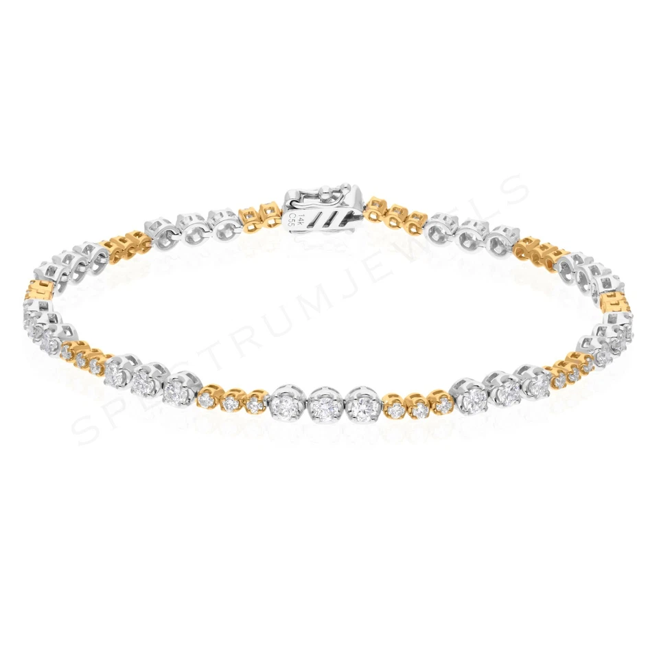 2.31 Ct Lab Grown CVD Round Diamond Bracelet Gift 14k White/Yellow Solid Gold - Image 2 of 4