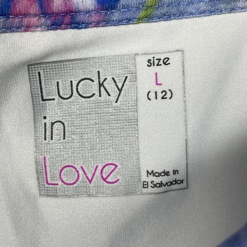 Lucky in Love Size L Mini Skort Skirt Blue Green White Blurred Pockets - Picture 5 of 6