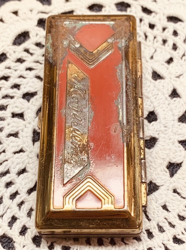 RARE Vintage 1930s Maybelline Gold & Scarlet METAL TIN Case Cake Mascara, Black - Picture 9 of 19