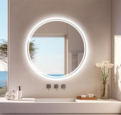 Large LED Round Bathroom Vanity Mirror Antifog Dimmable Light Smart Touch Button