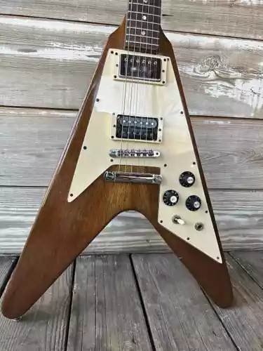 Customizable Flying V Electric Guitar 1975 Natural Mahogany Body Fast Ship JA