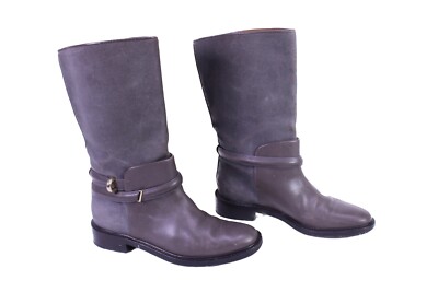 Balenciaga Stiefel Biker Boots Damen Luxus l Leder grau Gr. 39 wadenhoch SH219