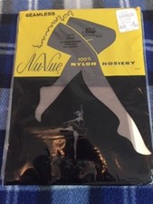 1 Pair Vintage Nu-Vue Black Magic garter Stockings 10 mesh