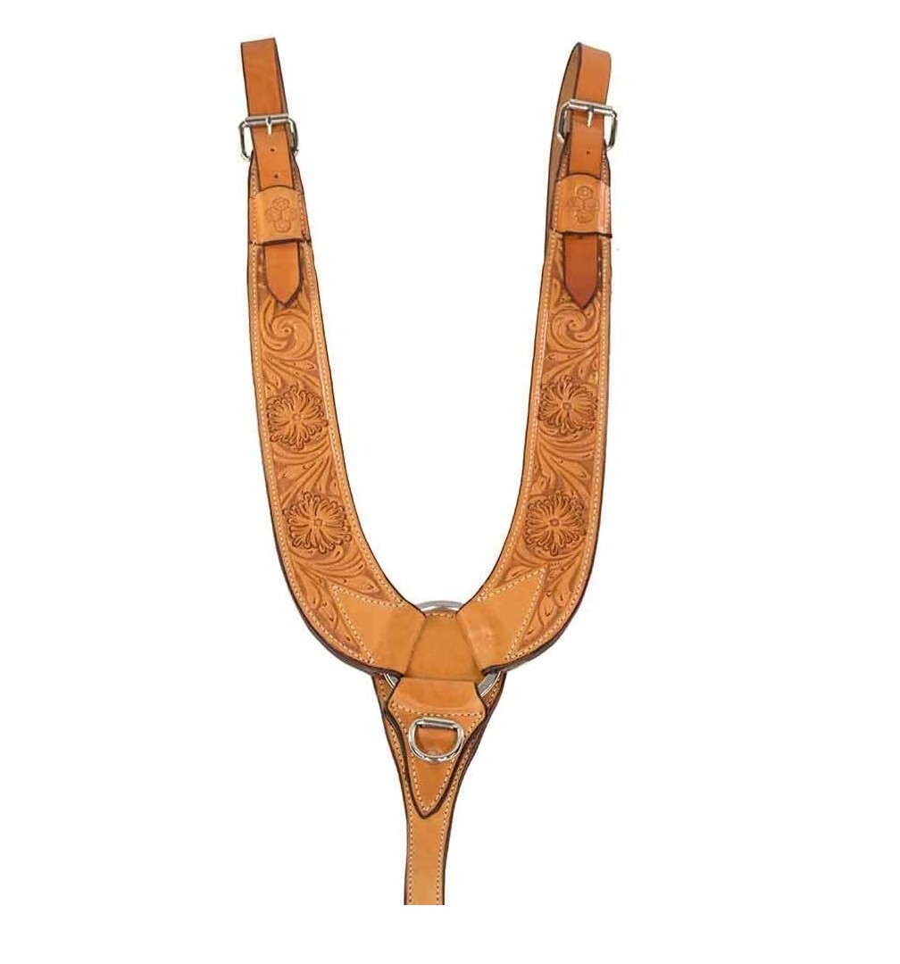 Bavoir De Poitrail Western - Hand Tooled Roughout - Collier D'éperonnage - Fabriqué Inde