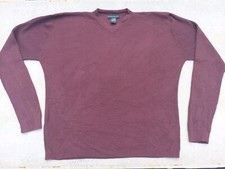 Baracuta MEN XL Burgundy Silk Cotton V NECK Vertical Rib Sweater CHEST 46