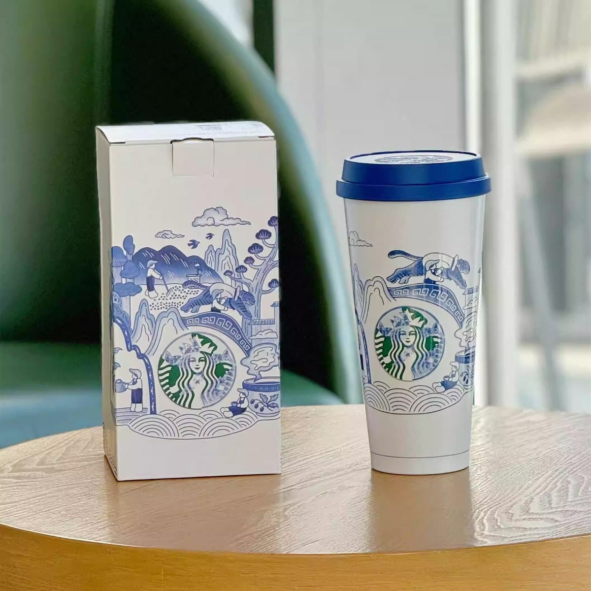 New China Starbucks 25th Anniversary Blue and White Porcelain 17oz