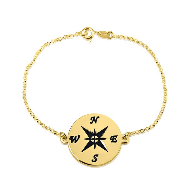 Alternate view of Compass Bracelet 24k Gold Plated Chain Charm Graduation Gift Onecklace