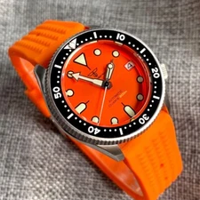 37mm 20ATM Orange Dial Strap NH35 Sapphire Glass Auto Men Watch 120 Clicks Bezel