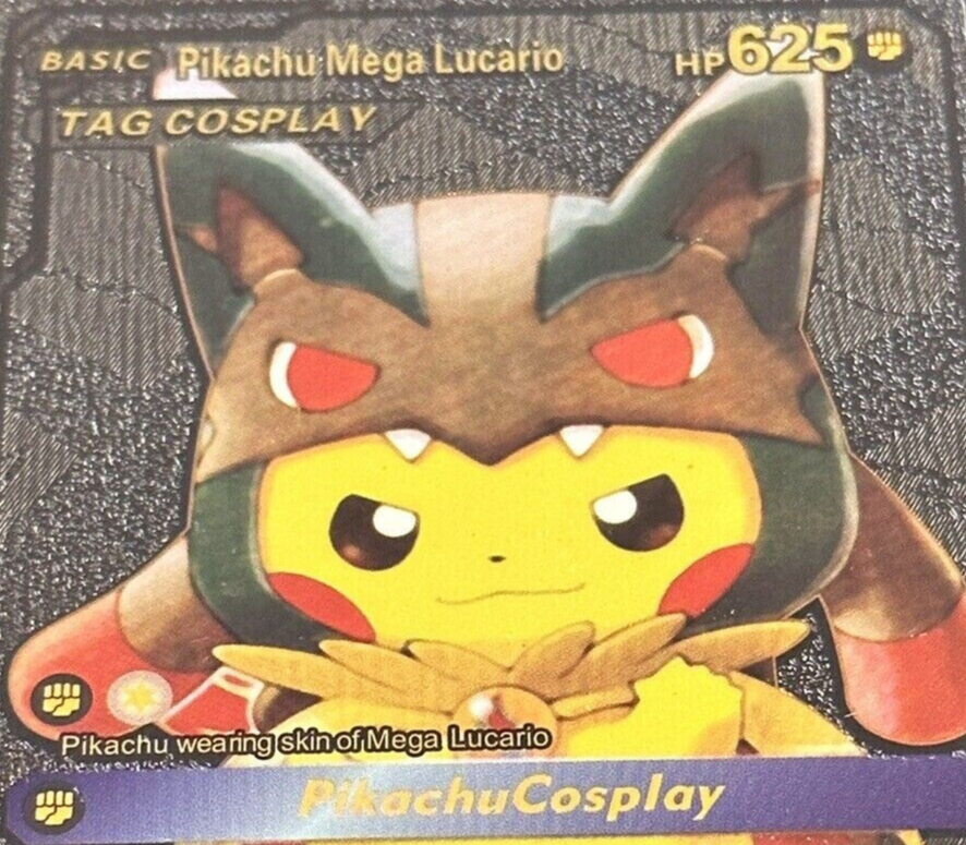 Rare Pikachu Mega Lucario Cosplay| Black & Gold Foil Pokemon TCG