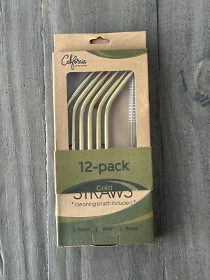 California - Stainless Steel Gold Straws 6mm Pack of 12 Cleaning Brush included