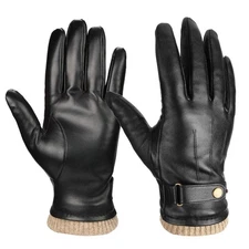 OZERO Winter Mens Gloves Genuine Nappa Leather Soft Warm Wool Lining Phone Te...
