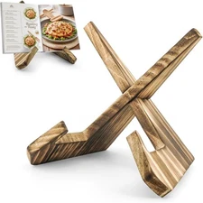 Wooden Cookbook Stand with Natural Grain Finish, Rustic Brown Recipe Holder for