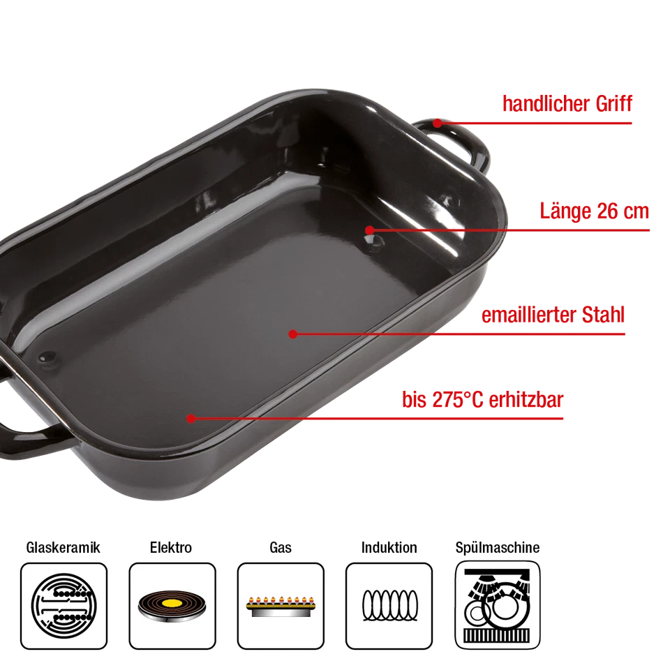 Auflaufform bayerische Bratreine Kasserolle Eurohome® schwarze Bratenform 26cm - Bild 2 von 3
