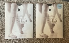 2 x Curtain Call Microfiber Footed Tights Dance Ballet - Black - Girls Size CSM