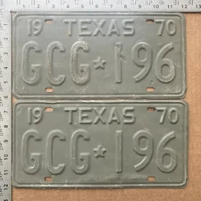 1970 Texas license plate pair GCG-196 YOM DMV Ford Chevy Dodge 20618