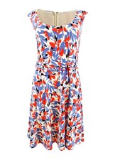 Lauren Ralph Lauren Women's Floral Jersey Dress (14, Blue/Orange)