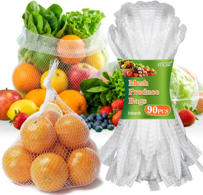 90Pcs Mesh Produce Bags - 24 Inch Seafood Boil Bags Reusable,Seafood Bag Mesh fo