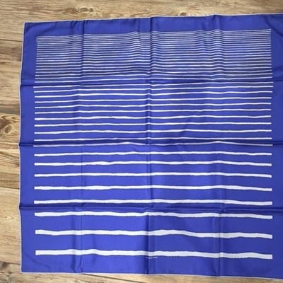 Hermès blue white striped silk square scarf satin in box with booklet