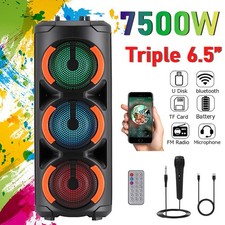 7500W Portable Bluetooth Speaker Triple 6.5'' woofer Powerful Party Sound System