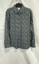 Bar III Men's Slim Fit Stretch Button Down Shirt Teal Floral Print XL NWT