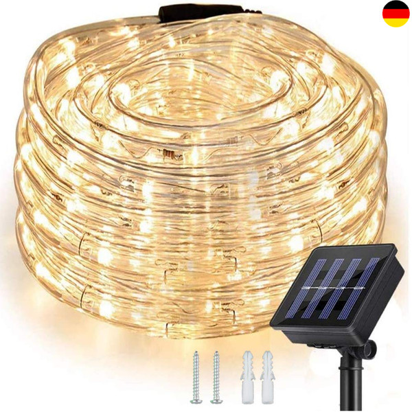 Solar Lichterschlauch 10M 100Er LED Lichter Mit 8 Modi Innen/AußEn Lichterkette-image