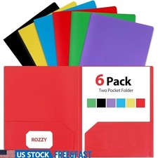 Durable 2 Pocket Folders W/ Business Card Slot 6 Pack School Office Organization