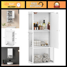 "Wall-Mounted Small Medicine Cabinet - 3-Tier White Storage for Bathroom, Kitche