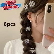 6x Winter Snowflake Shape Sparkly Hair Clip Rhinestone Pearl Duckbill Clip Women