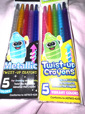 NEW Twist up Crayons, 10 Assorted Colors, 2 packs of 5 each Metallic & Vibrant