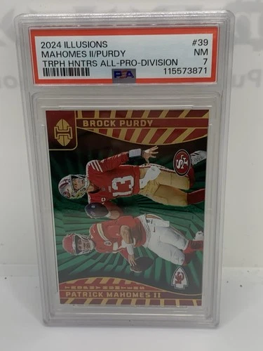 2024 Panini Illusions Trophy Hunters Patrick Mahomes Brock Purdy #39 /5 PSA 7