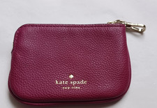 AUTHENTIC KATE SPADE LEATHER COIN PURSE KEY FOB TAG CHARM PINK MAGENTA