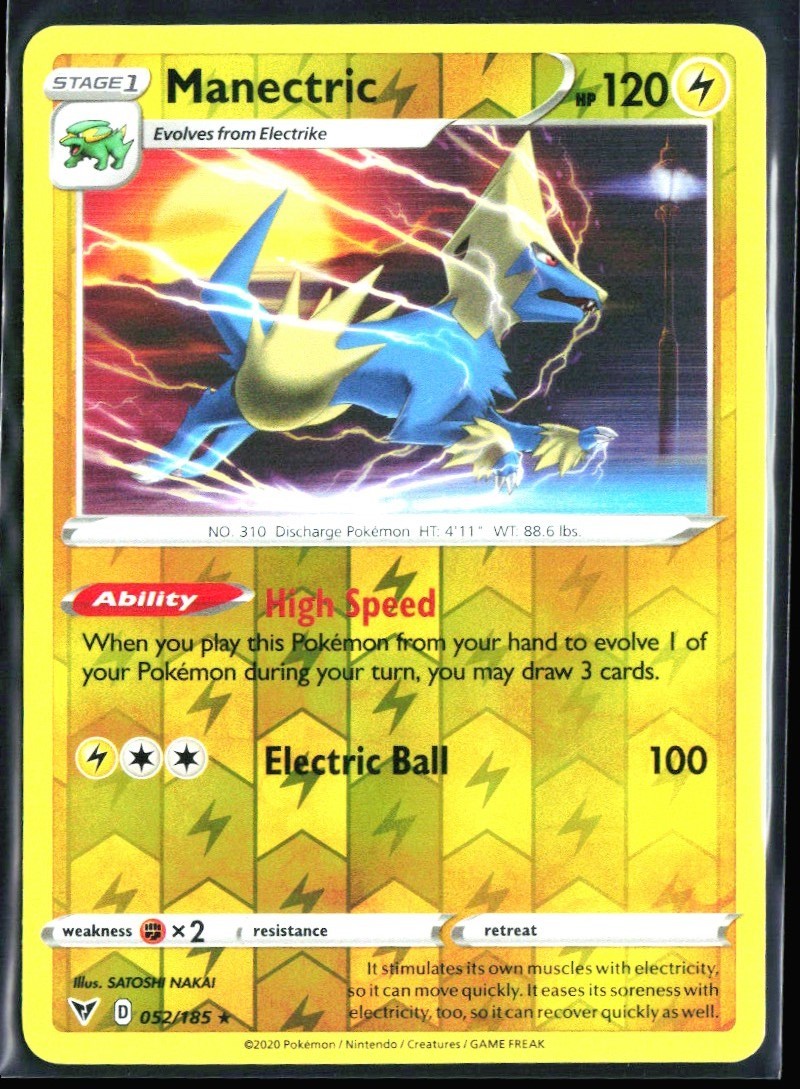 2020 Sword & Shield - Vivid Voltage Manectric #52 Reverse Holo Rare Pokemon Card