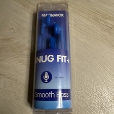 Blue Magnavox SNUG FIT  Gummy Earbuds Microphone Smooth Bass NEW 
