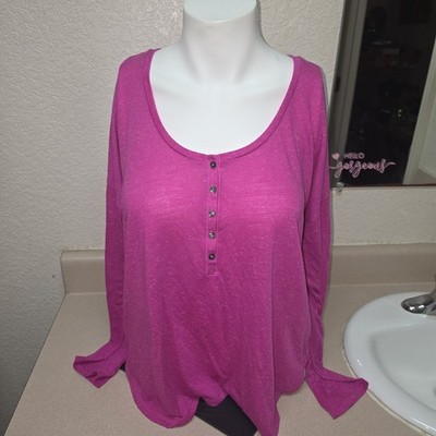 Victoria's Secret Pink Long Sleeve Button-Down Scoop Neck Pajama Top Size LARGE