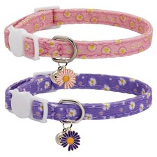 Giecooh Cat Collars for Girl Cats Boys, 2 Pack Soft Cotton 7-11'', Daisy