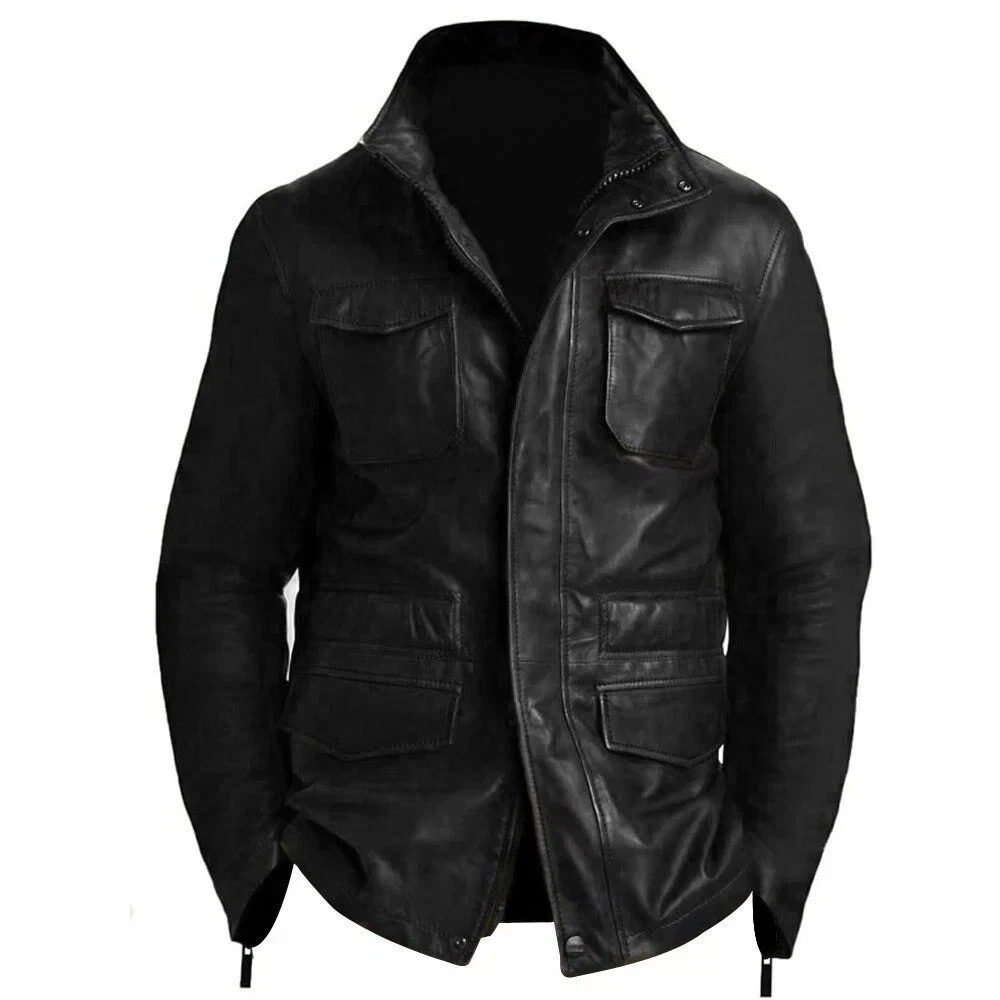 Mens Black Genuine Lambskin Leather M65 Field Jacket Military Navy Style Coat
Opens in a new window